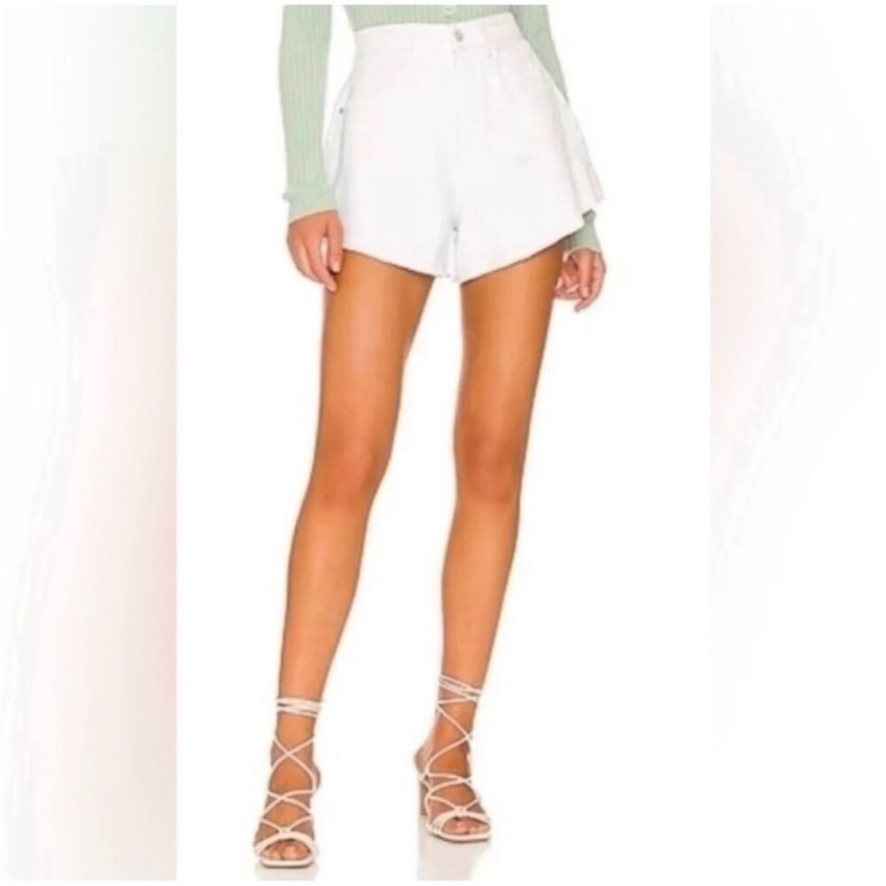 WeWoreWhat Classic White Stretch Twill Denim Flare Bell Shorts - Reemoly